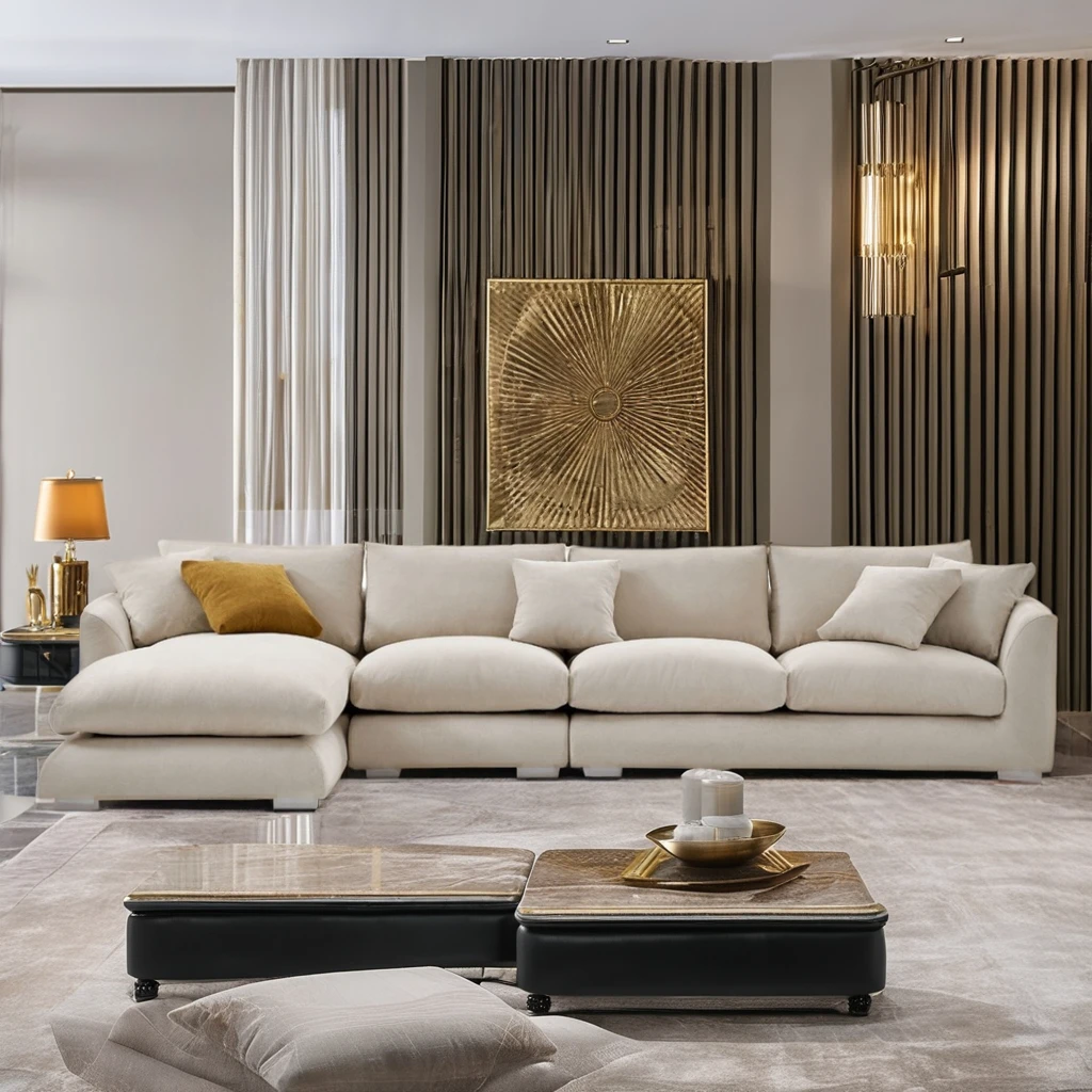 Modern Luxury Living Room Feather Down Sofa L Shape With Chaise Sectional Linen Couch Modular Sofa Couch Set