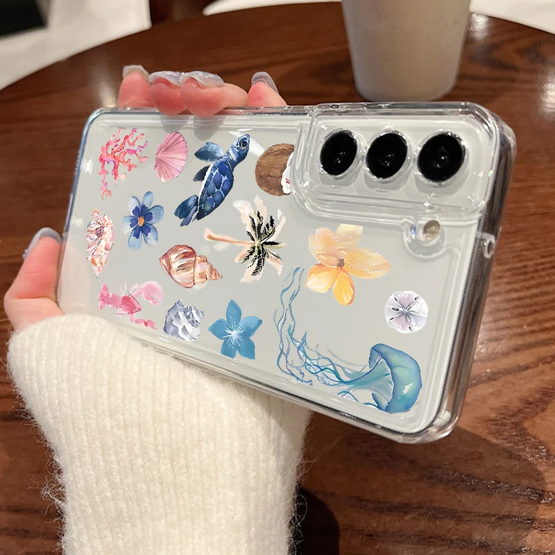 Ocean Life Theme Klare Handyhülle für Samsung Galaxy S25 Edge S23 S22 Ultra Plus S24 FE A17 A56 A16 A15 A55 A54 A36 5G TPU Cover
