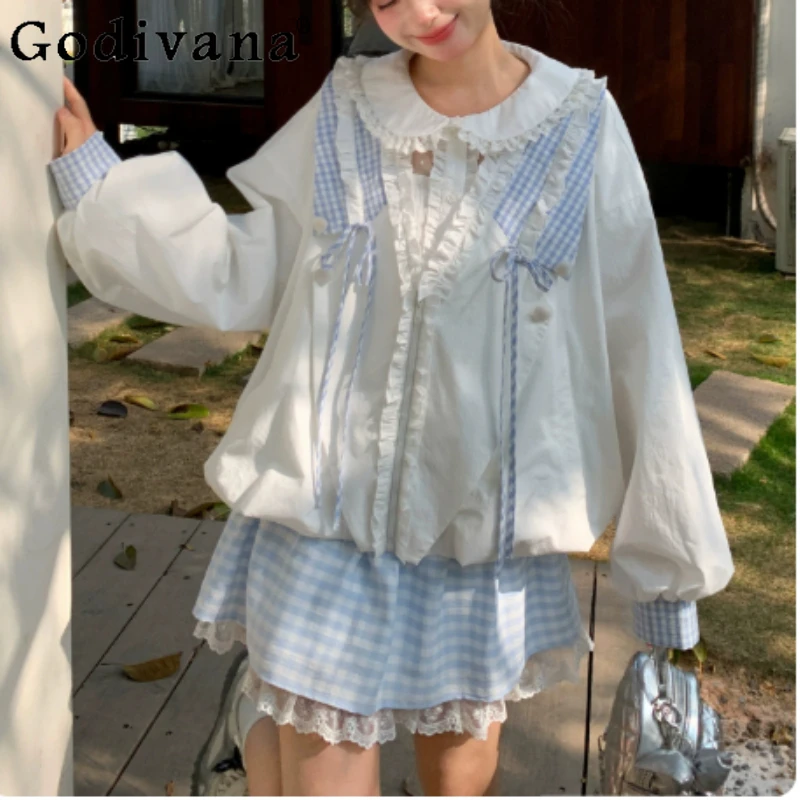 

2026 New Sweet Pattern Splicing Versatile Loose Jacket Women Daily Summer Age Reduction College Long Sleeve Japanese Tops