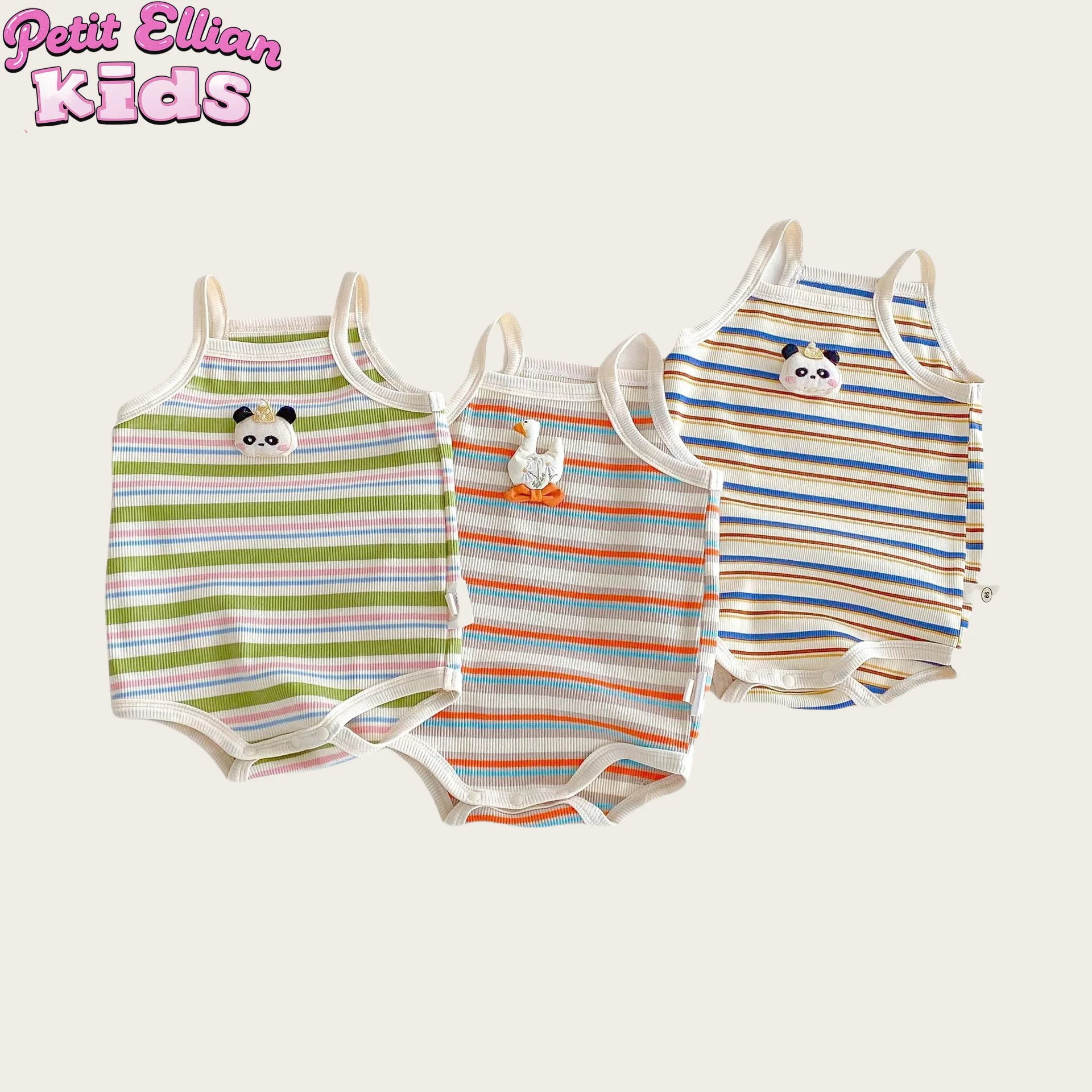 

Adorable Baby Boys Girls' Cotton Comfortable and Cute 3D Cartoon Striped Sling Romper Perfect for 0 - 2 Y Summer Baby Clothing