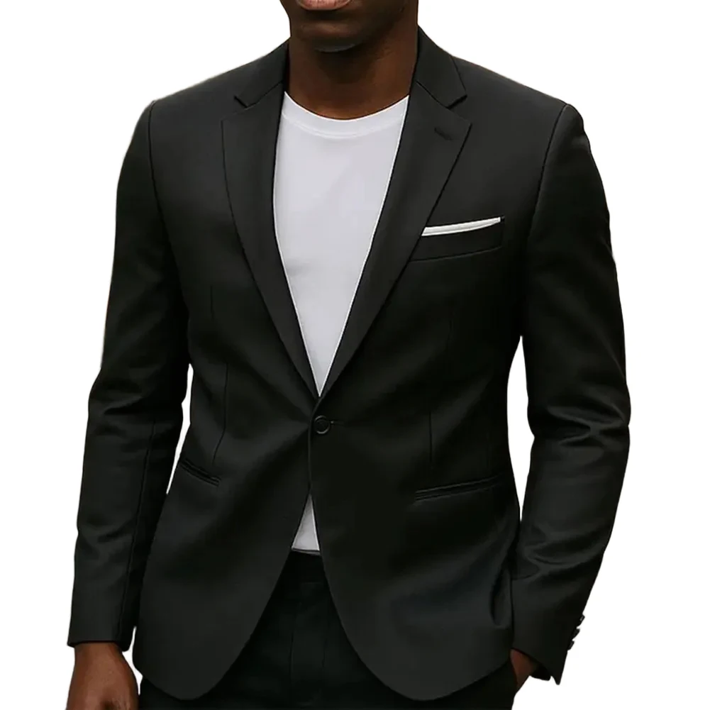 Slim Fit Mens Business Casual Blazer Jacket with Korean Style Single Button Suit Blazer Suitable for Groom and Office