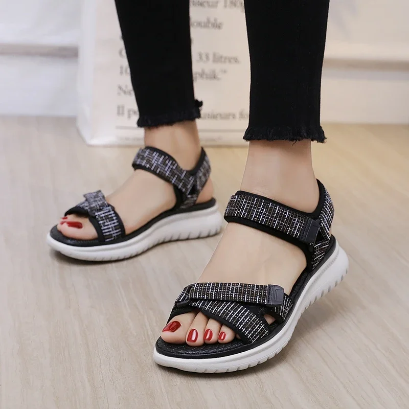 Comemore 2022 New High Quality Summer Sport Women Sandals Flats Plus Size 42 Soft Ladies Sports Shoes Beach Wedges Sandal Female