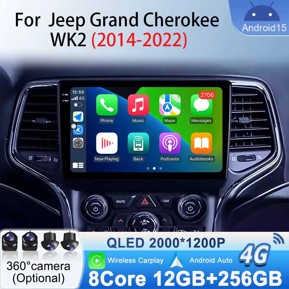 Multimedia Video Player Android 15 for Jeep Grand Cherokee WK2  2014 - 2022 Car Radio Stereo GPS Navigation Carplay Android Auto