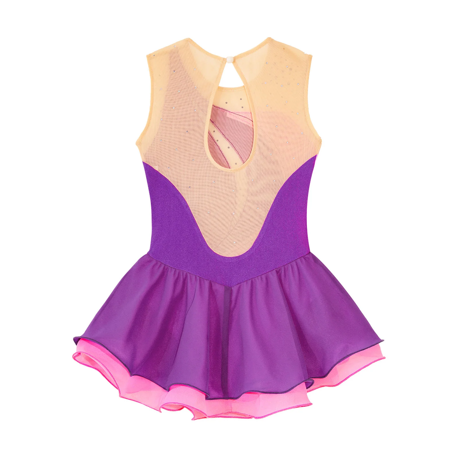 Girl's Ice Skating Costume Kids Figure Skating Dress Sleeveless Rhinestone Patchwork Ballet Gymnastics Dance Leotard Dress