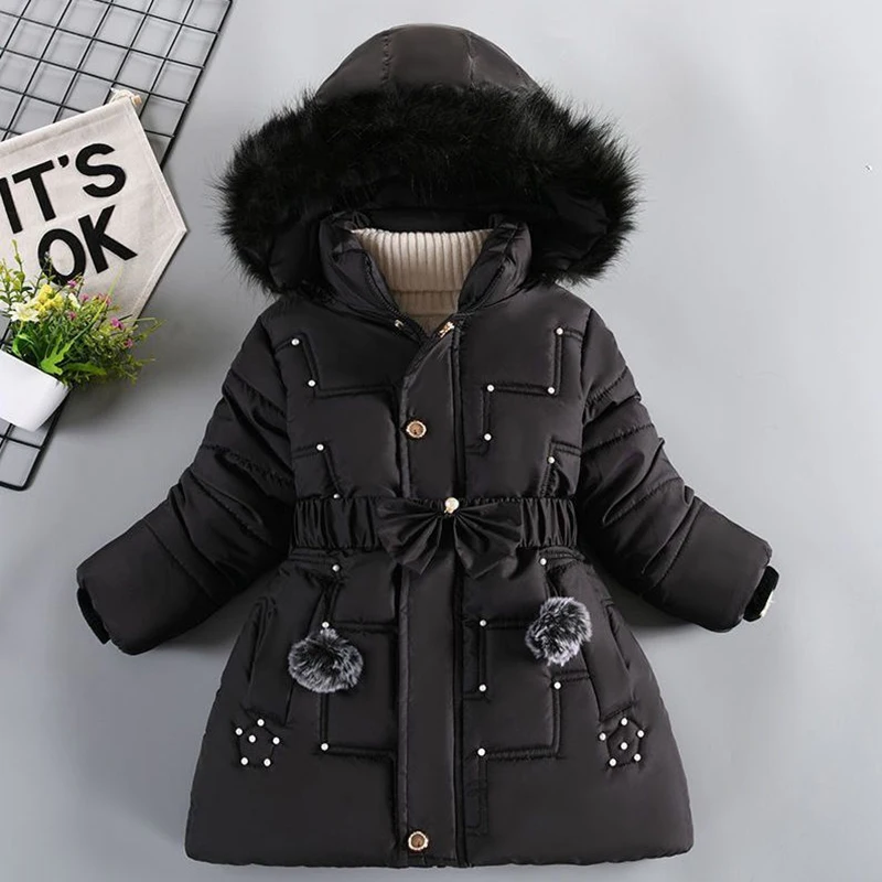 Winter Girls\' New Nail Bead and Plush Thickened Waist Hair Collar Hooded Fashionable Windproof and Warm Cotton Jacket