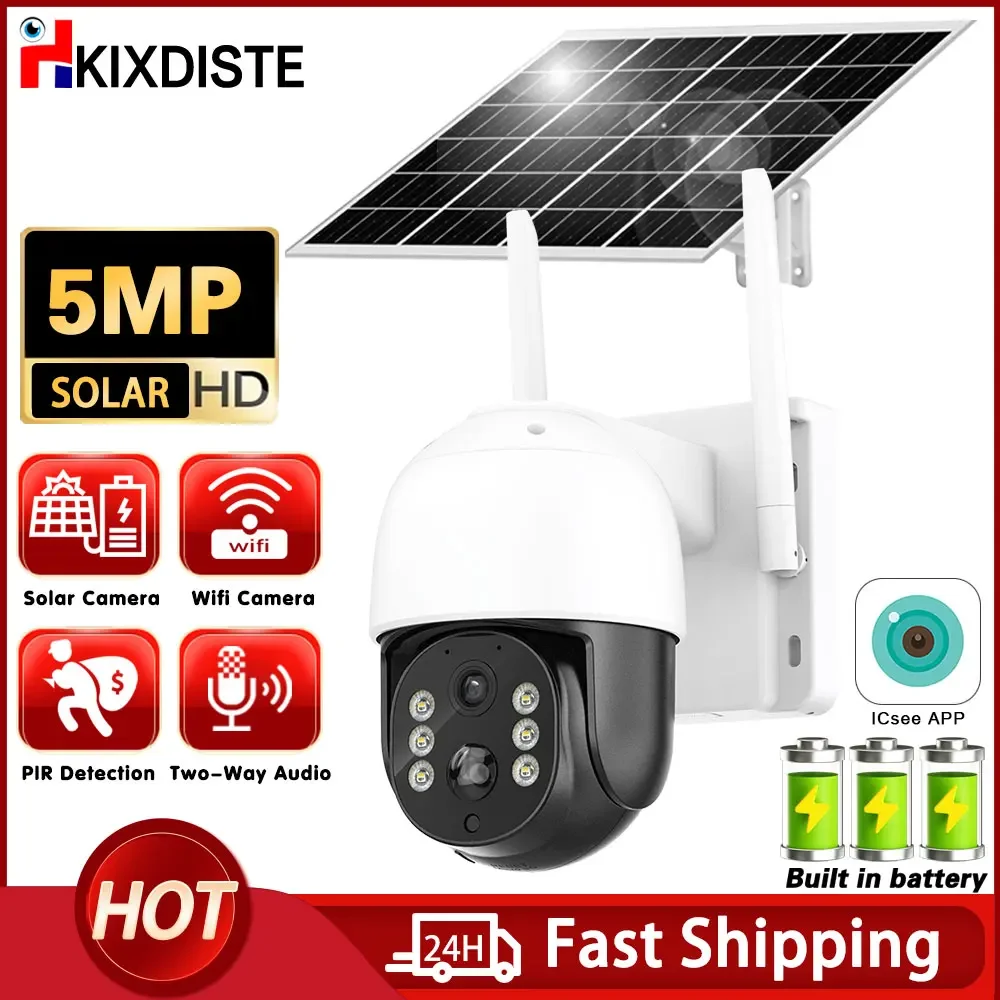 

5MP Solar WiFi PTZ Camera Outdoor Built-in Battery Auto Track Security Camera Solar Panel Wireless Video Surveillance CCTV iCSee