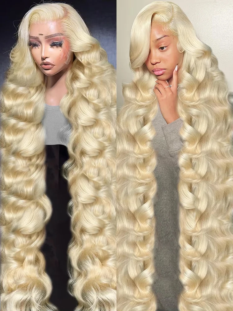 Brazilian 40 Inch Body Wave 613 Honey Blonde 13x4 HD Transparent Lace Front Human Hair Wigs 13x6 Lace Frontal Wig 250 Density