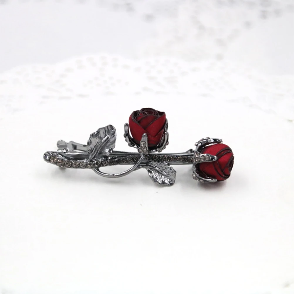 

2pcs Rhinestone Rose Flower Hair Clips Premium Alloy Vintage Hair Accessories For Women Daily Wear Scalp Friendly