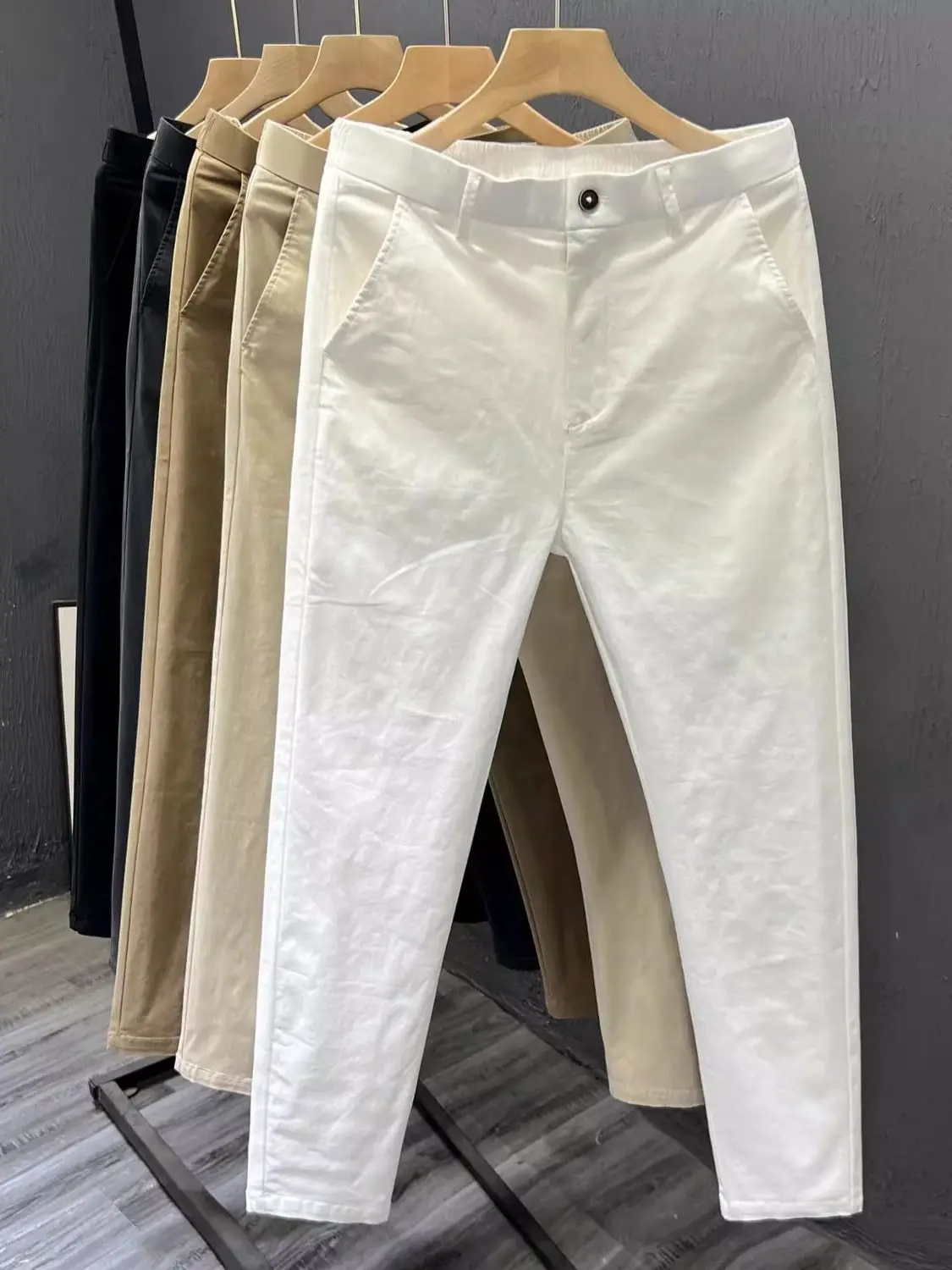 

Men's Summer Thin Casual Pants Cone ape Versatile White Slim Fit Nine Point Trendy Leisure Cotton Trousers for Youth