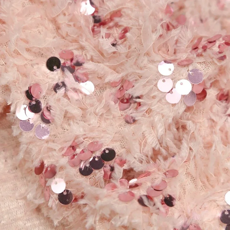 

50x155cm Lace Embroidery Fabric Feather Fringe Sequins Embroidered Fabric for Formal Dress Creative Clothing Handmade DIY Sewing