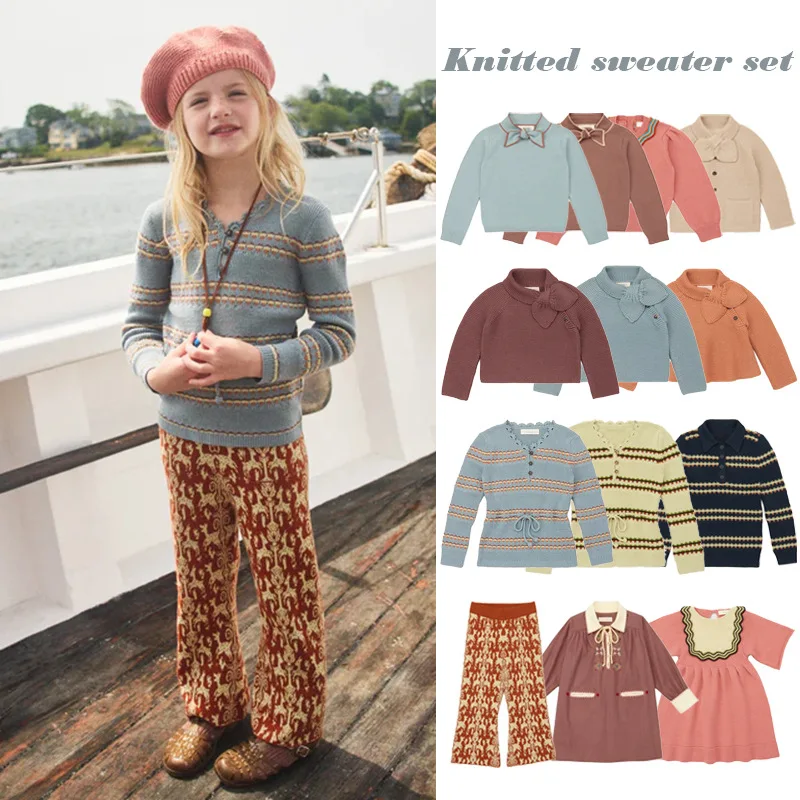 

Girls' Sweater 2025 Fall New Arrival Printed Fashion Children's Knit Pullover Pure Cotton Bow Girl Dress Children's Clothing