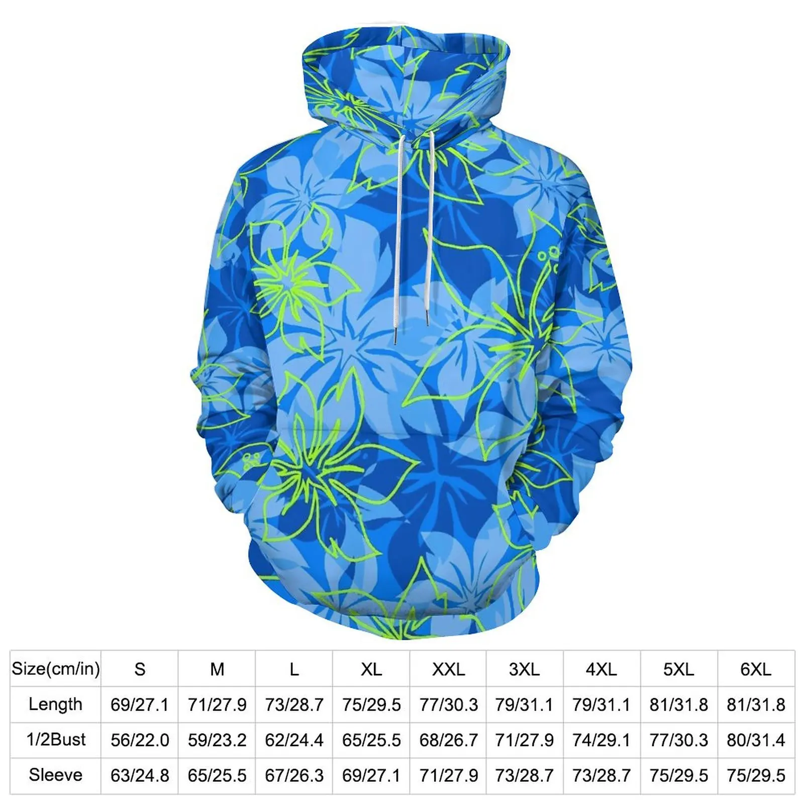 Blue Fower Print Casual Hoodies Hibiscus Hawaiian Y2k Custom Loose Hoodie Autumn Long Sleeve Street Fashion Oversized Clothes