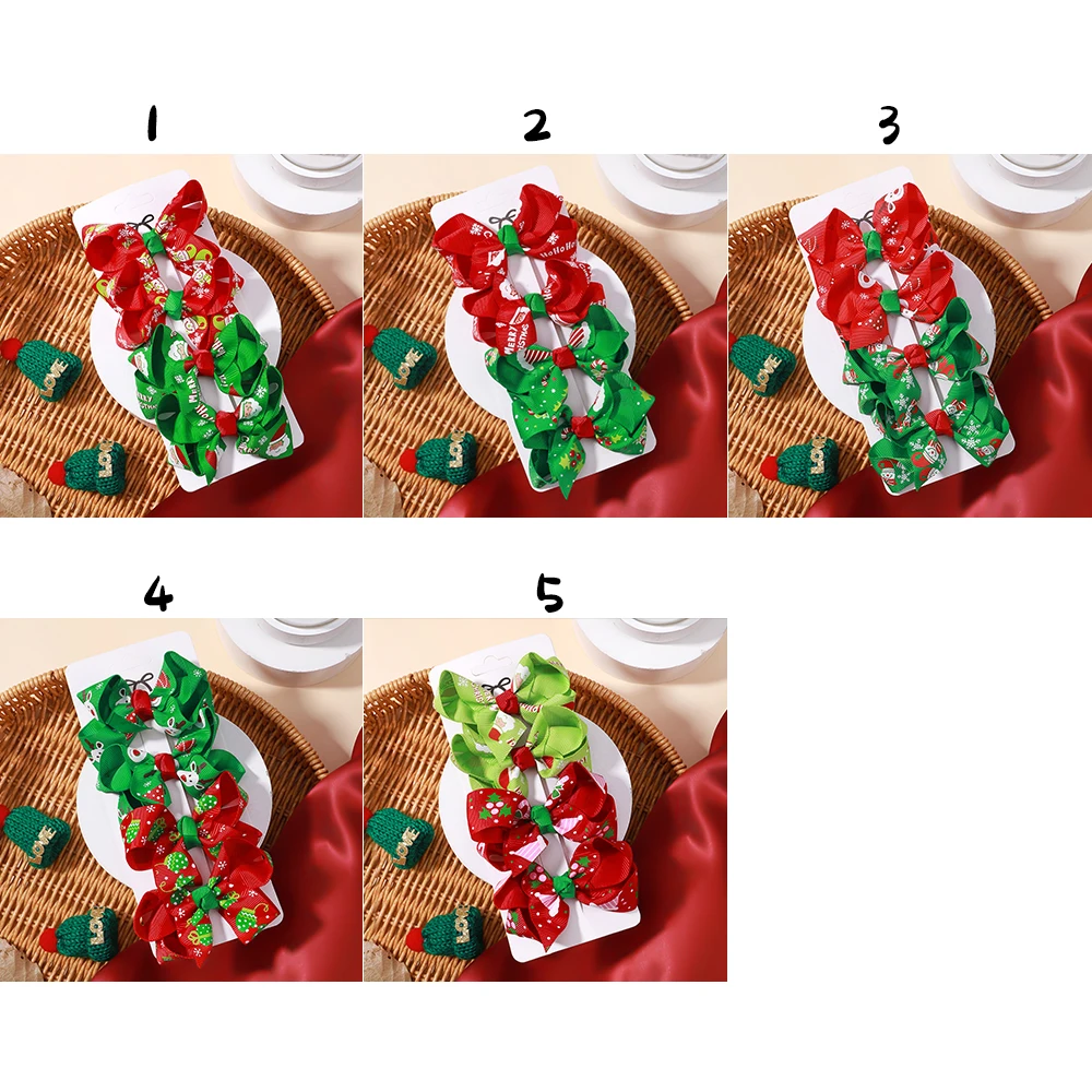 

4pcs/set New Christmas New Year Hair Bow Clips for Baby Girls X'mas Santa Printed Hairpin Kid Hair Accessories Headwear Gift