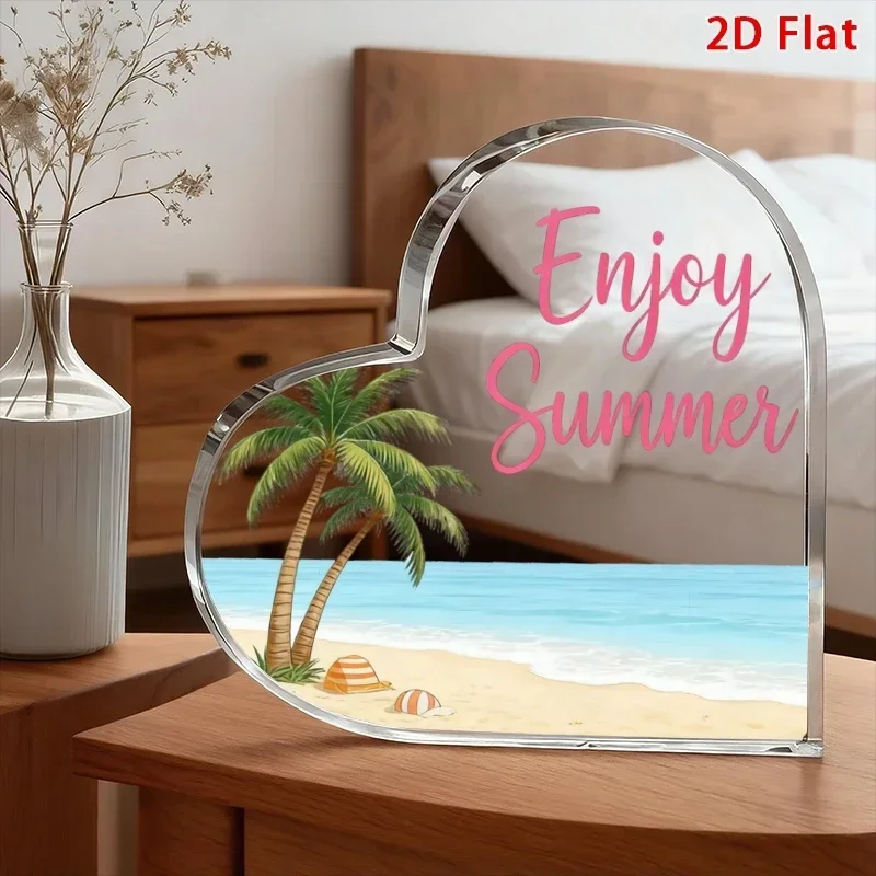 Heart Acrylic Tropical Beach Palm Tree Heart Shaped Acrylic Decor Enjoy Summer Home Decoration
