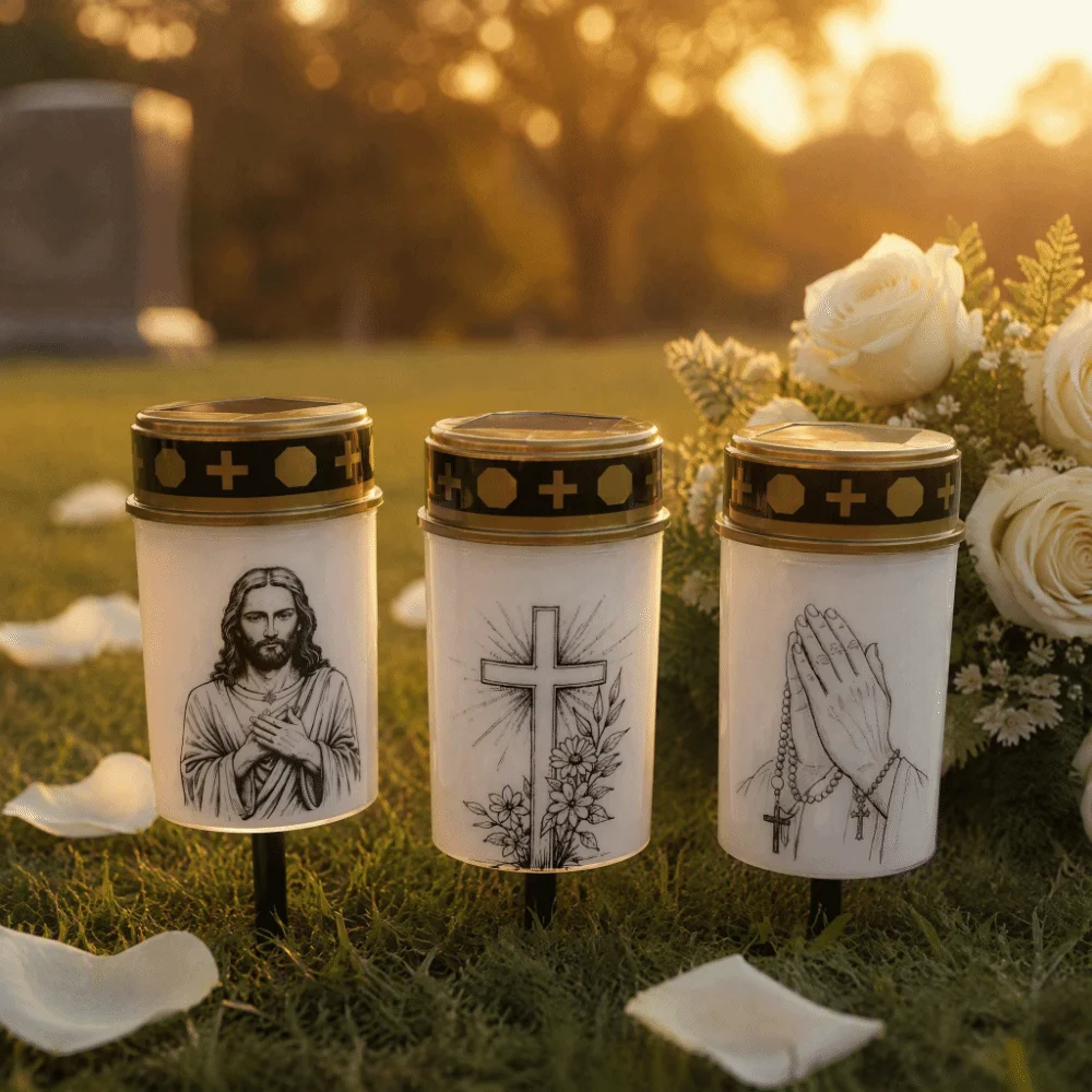 Rainproof Solar Grave Light Solar Sensor Long-last Lighting Candle Memorial Light Waterproof Decorative