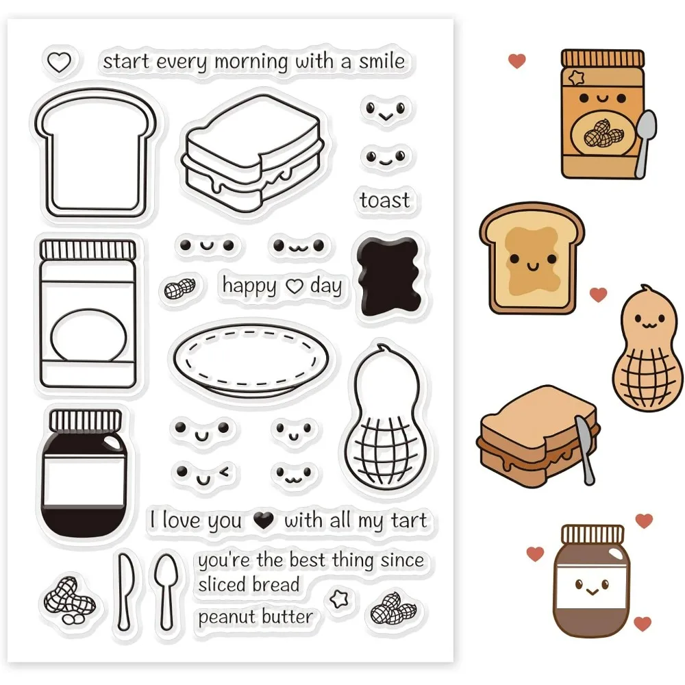 Peanut Silicone Clear Stamps Butter Bread Transparent Stamps for Birthday Easter Valentine's Day Cards Making DIY Scrapbooking