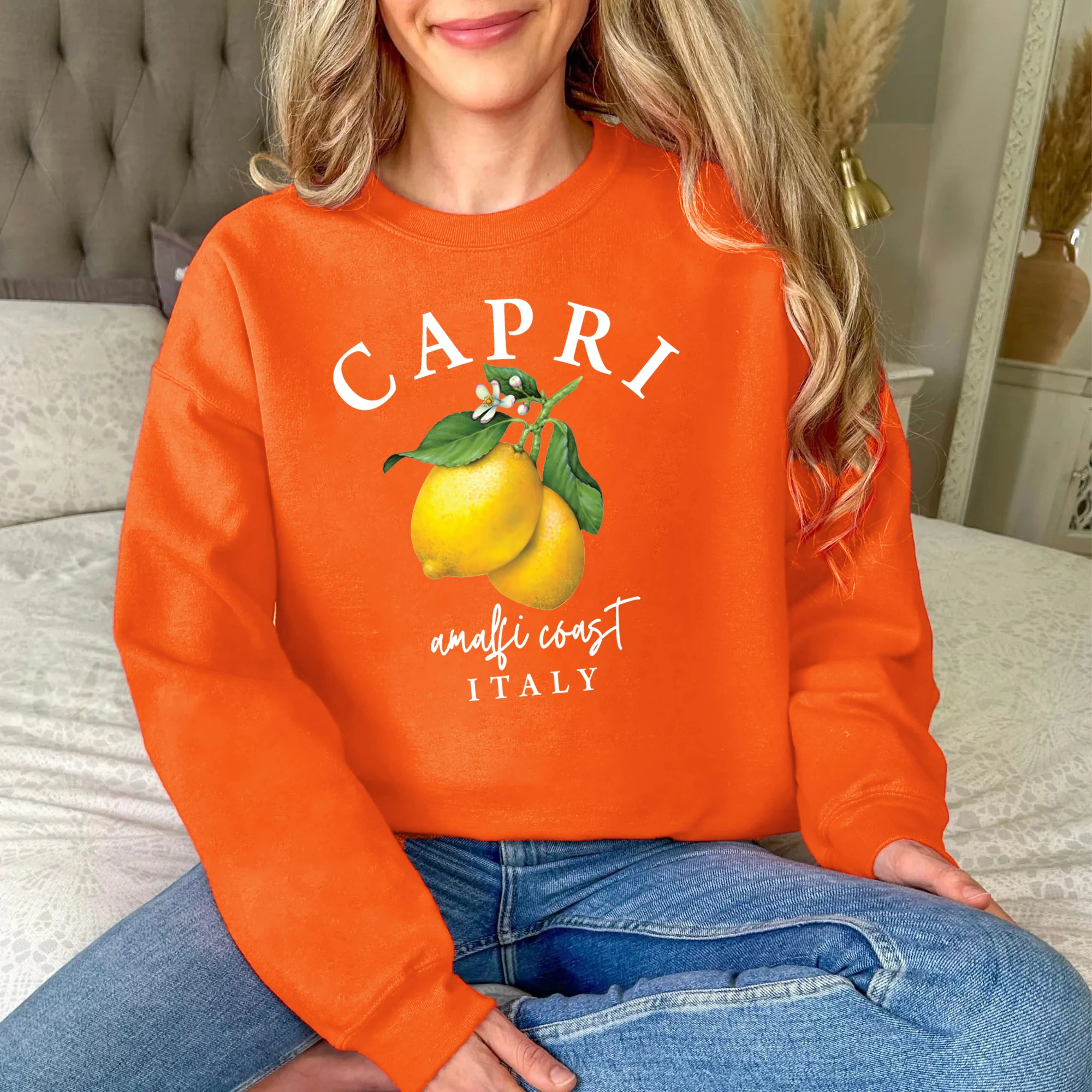 كابري إيطاليا الليمون يطبع البلوز المرأة س الرقبة ملابس عصرية الخريف الصوف الدافئة البلوز للجنسين فضفاض متعدد الألوان الشارع الشهير #2