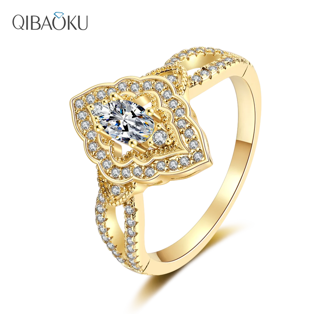 4*6mm Horse Eye New Luxury Classic Sparkling Zircon Engagement Wedding Ring 18KGold Plated White Gold Jewelry