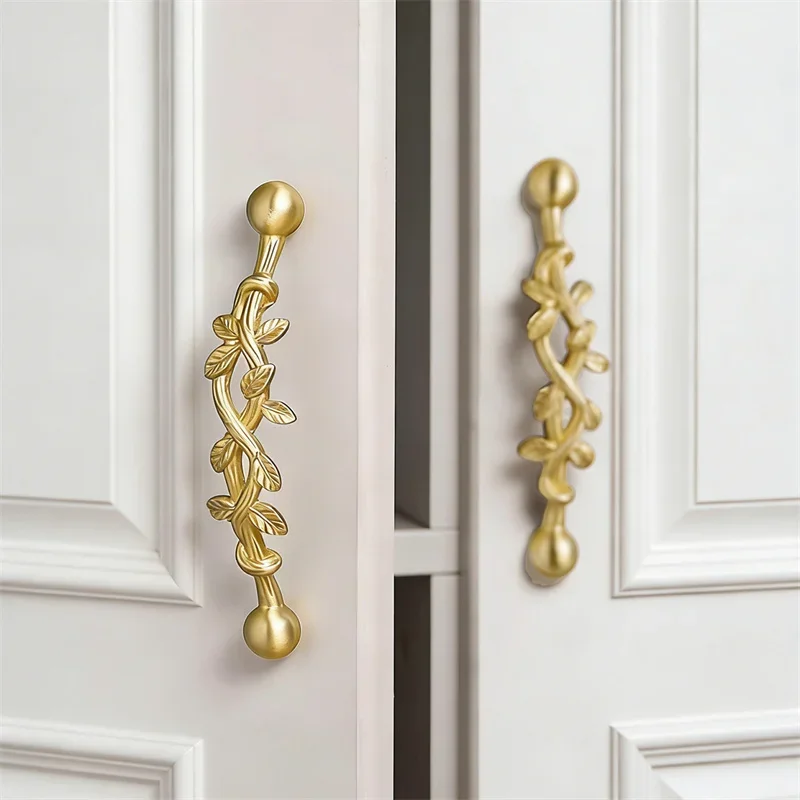Retro Rattan Pull Handles Brass Kitchen Cupboard Wardrobe Drawer Knob Golden Handles Cabinet Closet Door Pulls For Home Decor