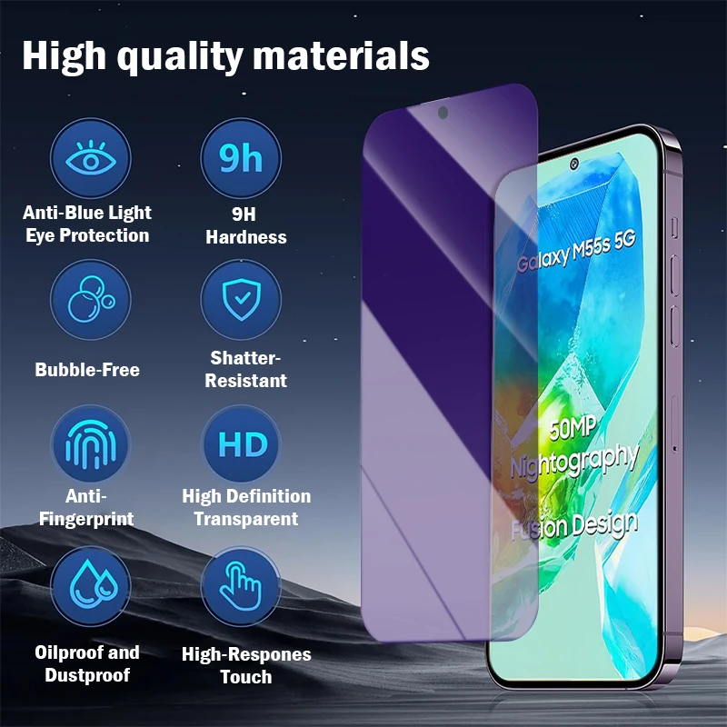 블루 라이트 방지 강화 유리, 삼성 갤럭시 M55 M55S M53 M34 M14 M05 M35 M54 M04 M23 M33 M15 M52 스크린 보호대, 2-4 개
