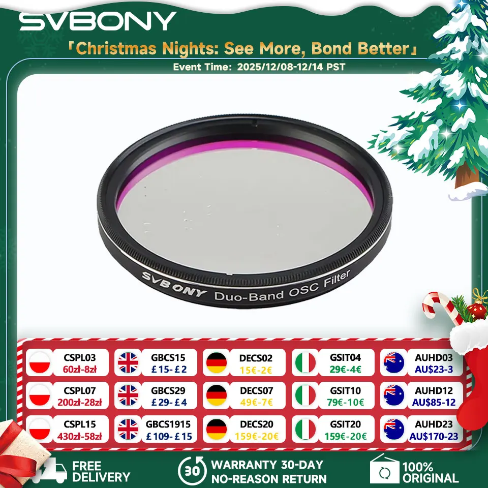 Filtro de telescopio Svbony SV220, H-Alpha y OIII, filtro de nebulosa de doble banda de 7 nm de 1,25 "/2", filtro de contaminación de luz para astrofotografía