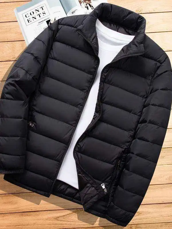 

Men's Lightweight Cotton Jacket Short Style Stand Collar Casual Warm Thin Cotton Coat Autumn Winter Hatless Knot
