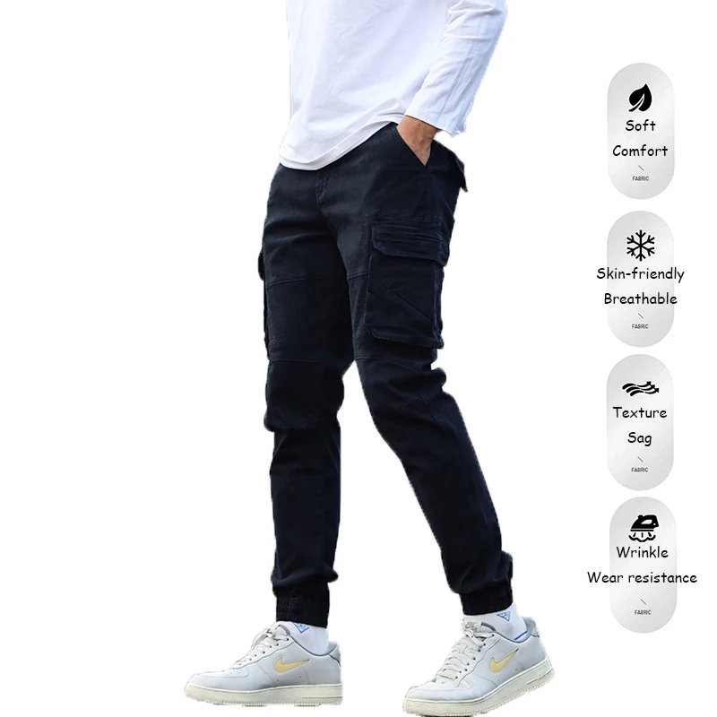 2024 Nieuwe Heren Lente Effen Kleur Katoen Losse Cargo Broek Mannen Herfst Veel Outdoor Klassieke Comfortabele Casual Broek Man