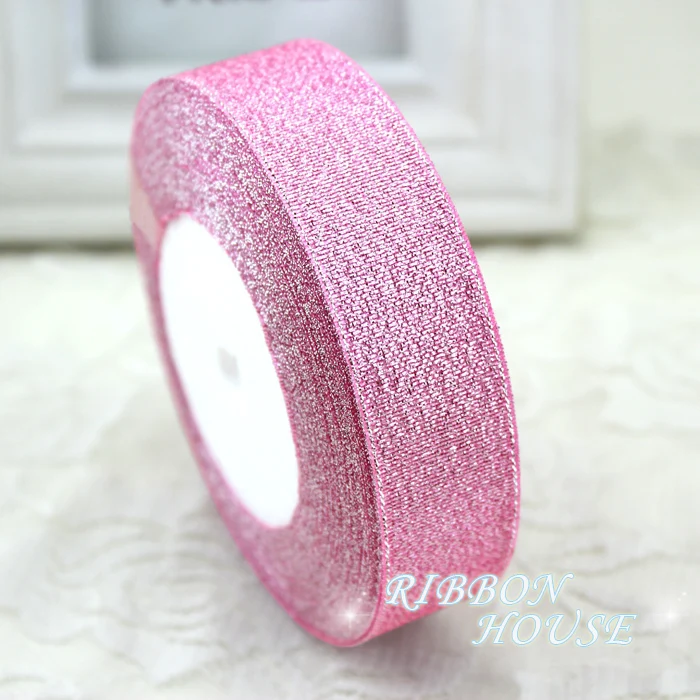 (25 yards/roll) 1\'\' (25mm) Pink Metallic Glitter Ribbon Colorful gift package ribbons