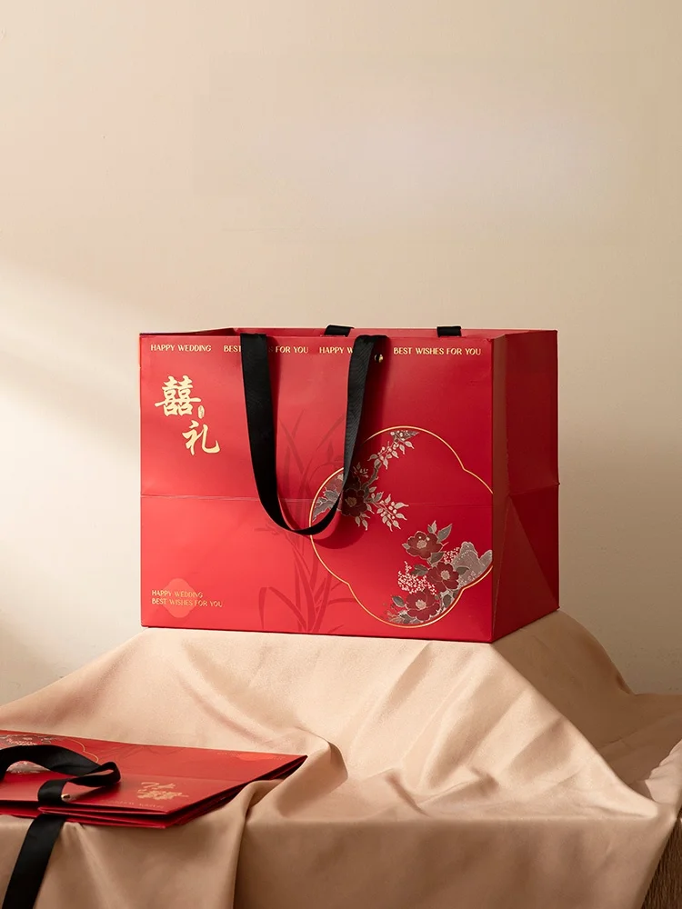 

Оригинальная креативная подарочная сумка для помолвки, свадьбы, дня рождения, для новой пары, уникальная, ручной работы, красная, с узором, многофункциональная сумка