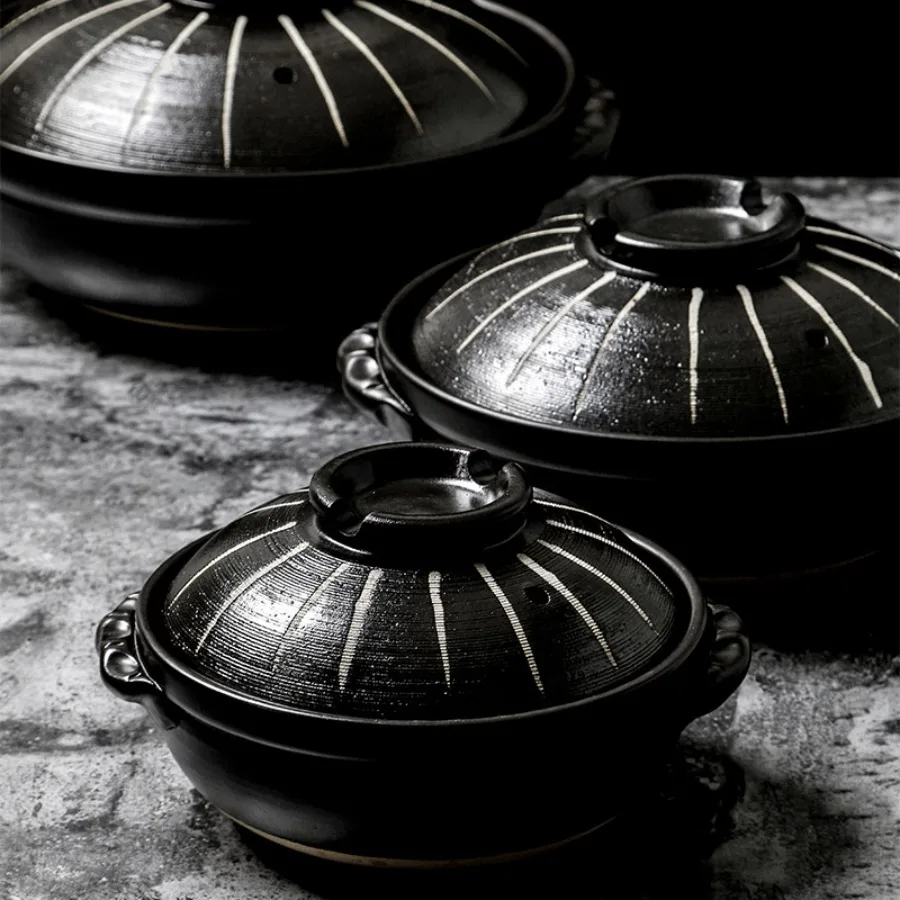Japanese Ceramic Casserole Stew Pot High Temp Cookware Soup Clay Pot with Lid for Gas Stove Home Kitchen Cooking Vessel