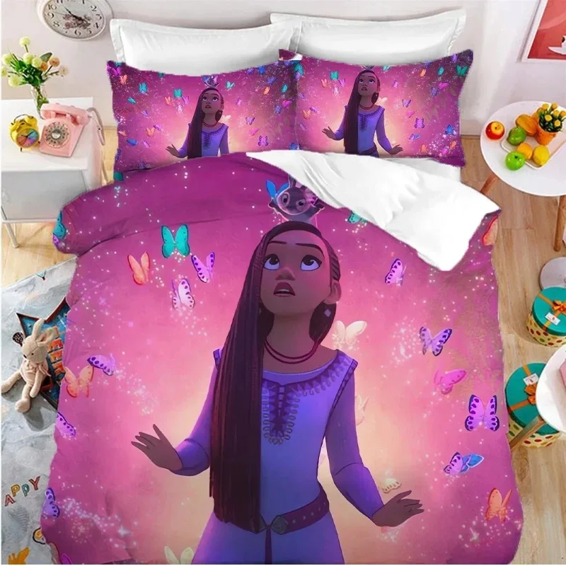 Disney Wish King Size Bedding Sets Anime Figure Asha Cosplay Cute Bed Quilt Covers Pillowcases Bedroom Duvet Cover Sets