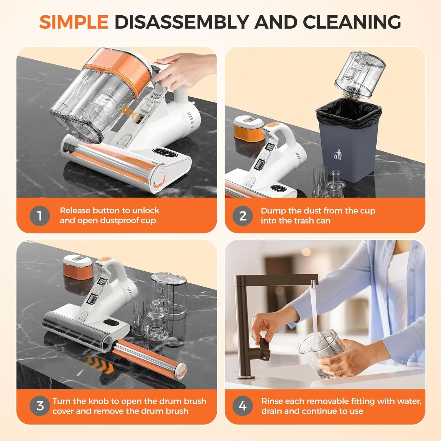 Mattress Vacuum Cleaner,16Kpa 500W Strong Suction Bed Vacuum with UV Ultrasonic and High Heating,Dual Dust Bins with Washable