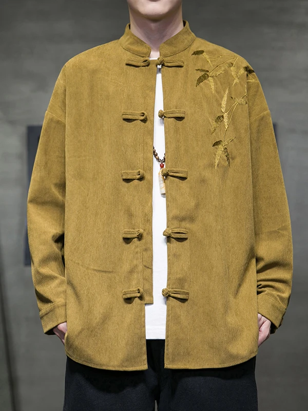 

Men's Long Sleeve Corduroy Shirt Embroidered Button up Spring Autumn Chinese Style Fashion Urban Breathable Regular Fit Jacket
