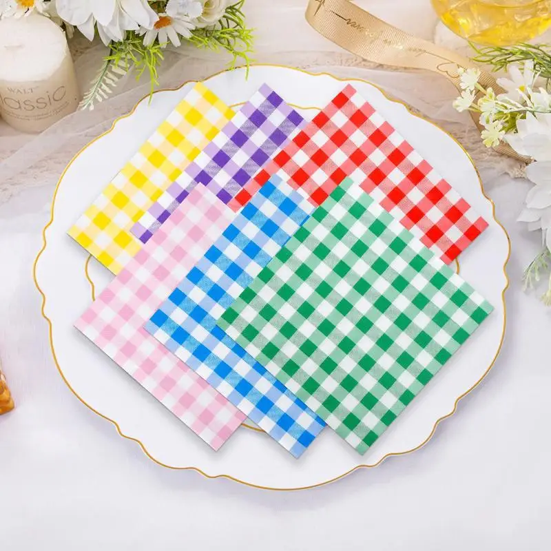 Colorful Gingham Disposable Paper Napkins 20 Sheets Soft Highly Absorbent for Picnic Restaurant Catering Event Supplies