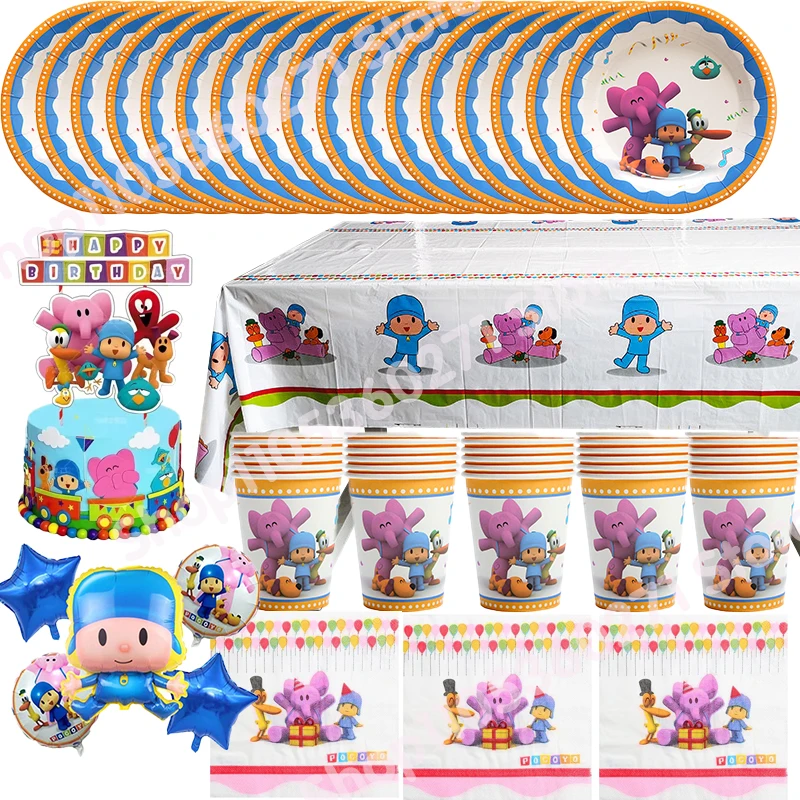 Pocoyo Anime Geburtstagsparty Dekorationen Ballons Tischdecke Kuchenformen Teller Hintergrundbanner Babyparty Kindergeschenke