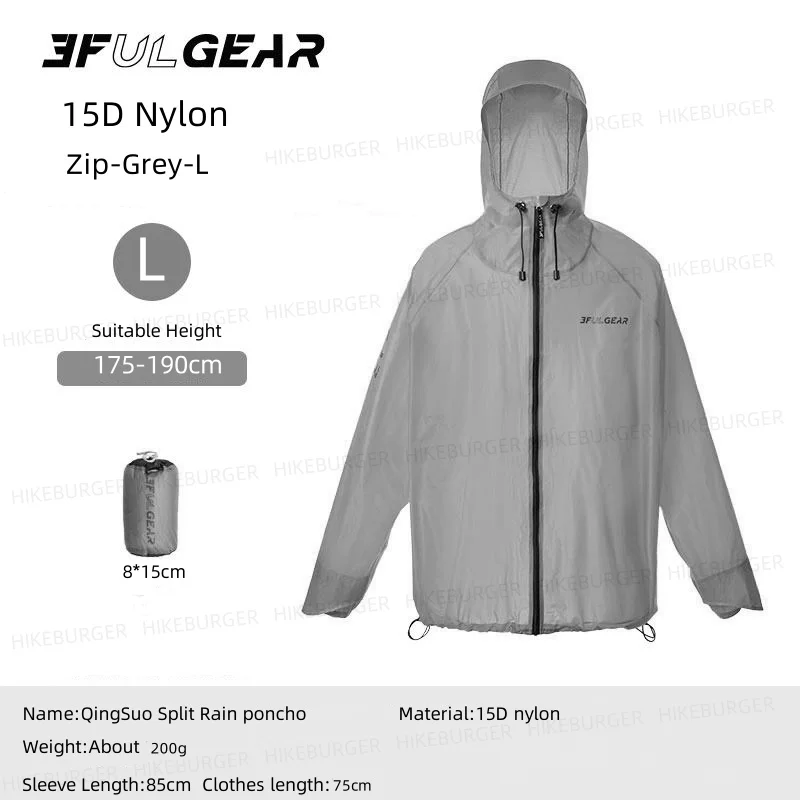 3F UL GEAR Qingsuo Regenjacke Outdoor Ultraleichter Regenponcho mit Reißverschluss Wander-Regenmantel Wasserdicht für Reisen und Bergsteigen