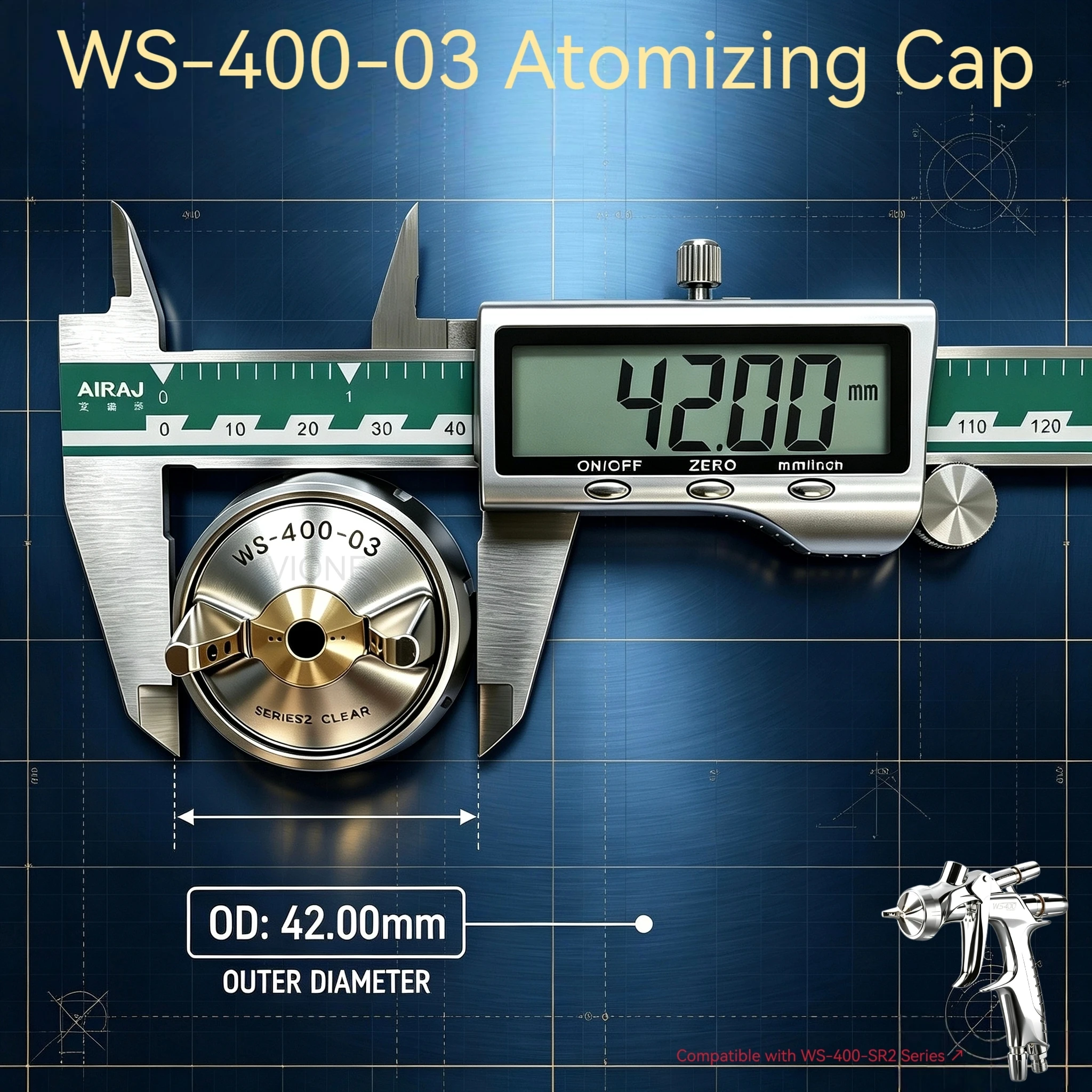 Japan WS-400-03 Atomizing Cap Durable and wear-resistant Supports customization Compatible With WS-400-SR2 Series Spray Guns