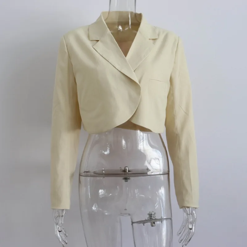 2022 Autumn and Winter New Fashion Solid Color Long-sleeved Tie Lapel Half-suit Women Cropped Blazers Gothic Fashion Indie Tops