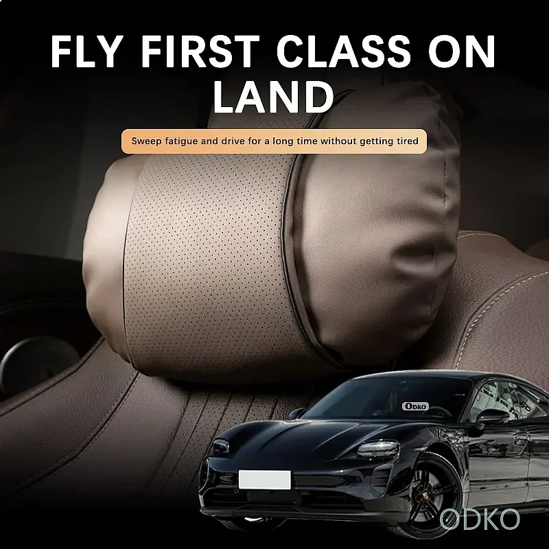 Car Headrest Soft Leather Neck Support Car Neck Pillow Travel Rest Pillows For Porsche Taycan 4S Taycan Turbo GTS 164