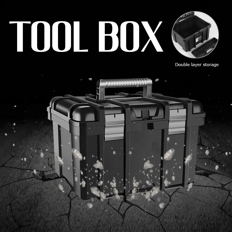 Imagem -02 - Caixa de Ferramentas Vazia Portátil Duas Camadas Toolbox Organizer Estojo de Armazenamento do Reparo do Carro Estojo Plástico Rígido Broca Eletricista