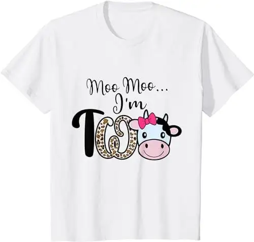 Kids Moo I'M Two Cute Cow 2Nd Birthday 2 Years Bday Farm Baby T Shirt Sweat 52295