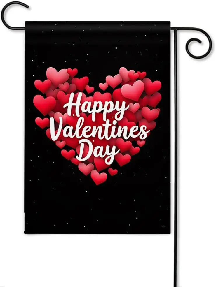 Moslion Happy Valentine's Day Garden Flags Double Sided Red Love Heart Polka Dots Yard Flag 12.5x18 Inch Burlap Banners  xxl