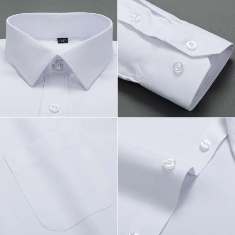 New Men Classic Long Sleeve Dress Shirt Regular Pocket Fit Formal Business Work Office Casual Button White Shirts S-8XL