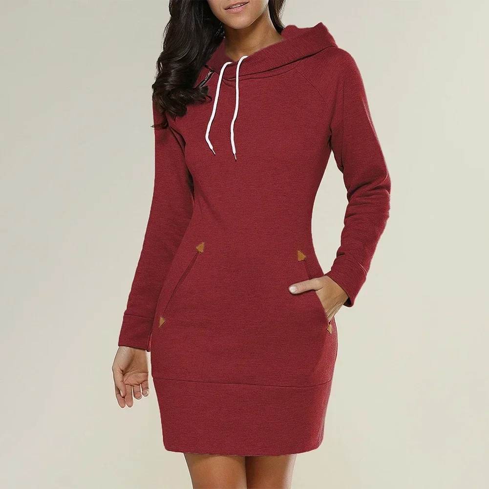 Ladies Loose Hooded Bodycon Dress  Comfortable Pullover Sweatshirt  Women's Long Sleeve Hoodie Dress  Multiple Colors Available