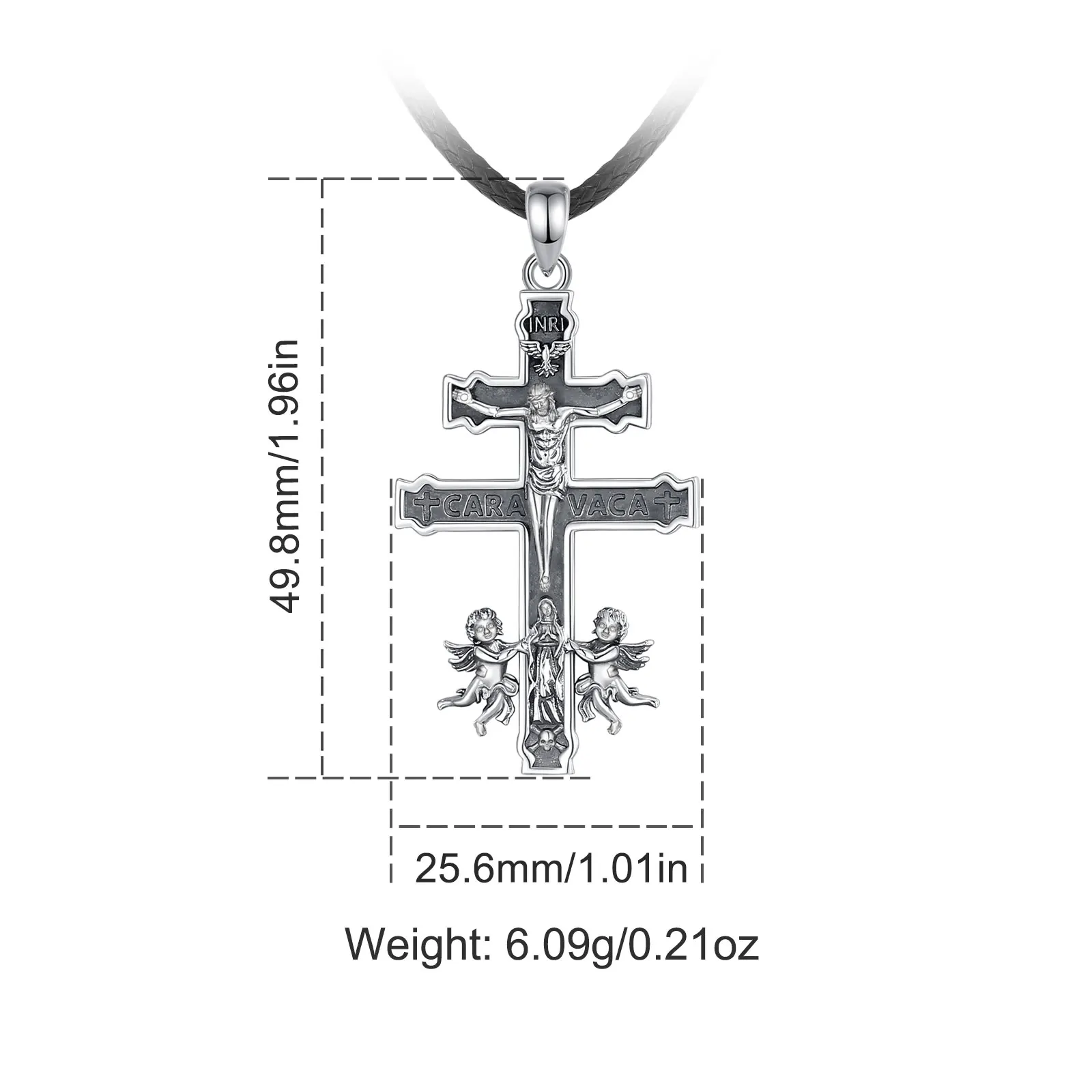 Eudora 925 Sterling Silver Caravaca Cross Necklace Jesus Cross Vintage Pendant Virgin Mary Angel Religious Jewelry Men Fine Gift