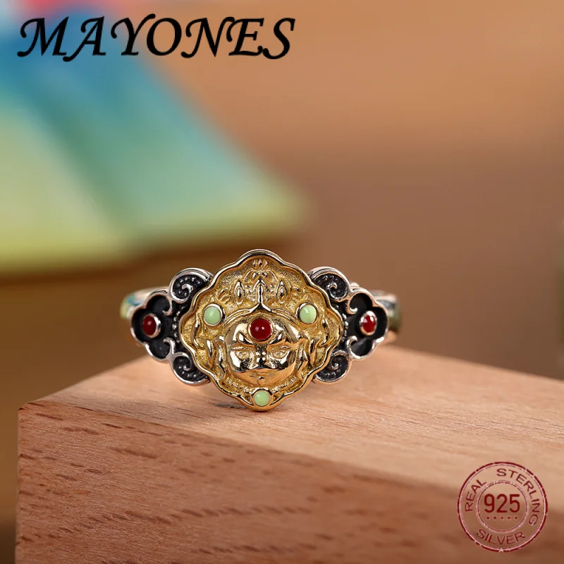 

NEW S925 Pure Silver Retro 3D Carved Zakirim Ring Suitable For Women's Fashionable Enamel Auspicious Cloud Creative Jewelry