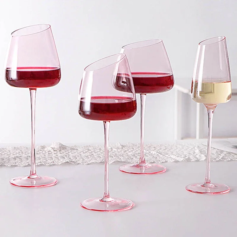 French Pink Flamingo Red Wine Glasses Set Crystal Glass Goblet Creative Inclined Mouth Concave Bottom Champagne Wine Cup Blue