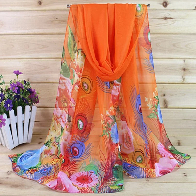 Women Chiffon Bandana Scarfs Luxury Women\'s Poncho Printing Long Soft Hijab Jersey Sunscreen Simulation Silk Shawl Beach Scarves