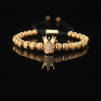 ZAKOL Golden Crown Charms Stainless Steel Beads Man Bracelet Inlaid Zircon Casual Hand Jewelry Gift