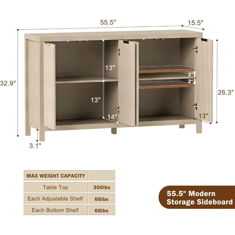 Modern Wood Multifunctional 3D Striped Pattern Credenza